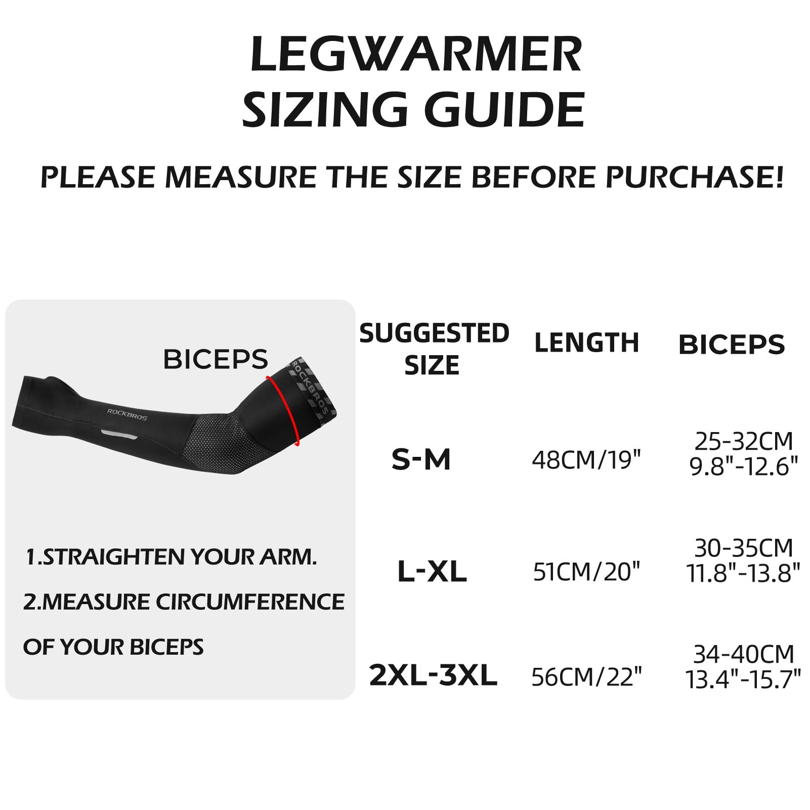 ROCKBROS Ärmlinge Unisex Arm Sleeves Rutschfest Armwärmer UV Sonnenschutz Winddicht Warm für Radsport Wandern Laufen Outdoor S-3XL