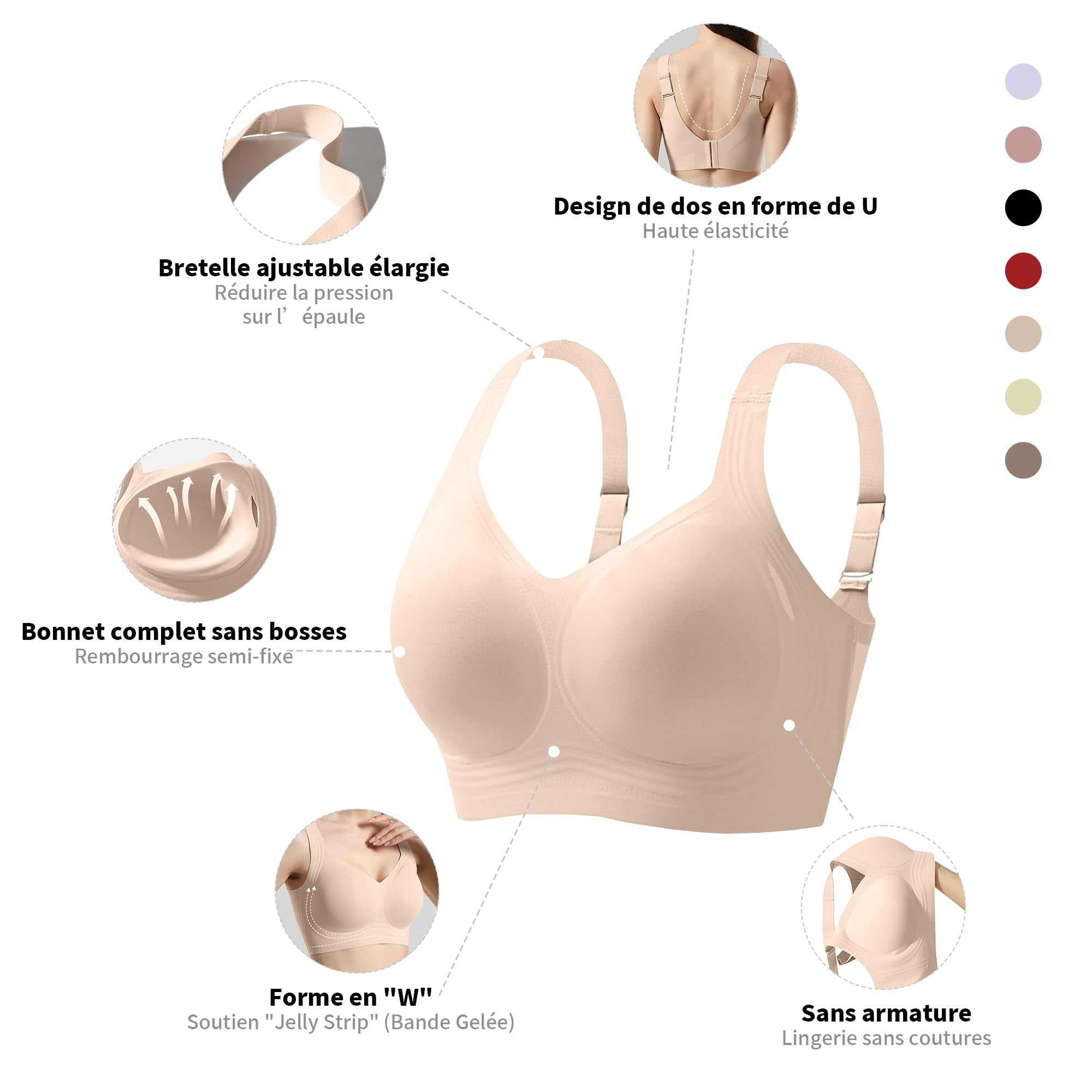 Soutien-Gorge sans Armature pour Femmes, Grande Taille sans Couture Doux, Bretelles Réglables Couverture Totale, Confort Toute la Journée et Push-up