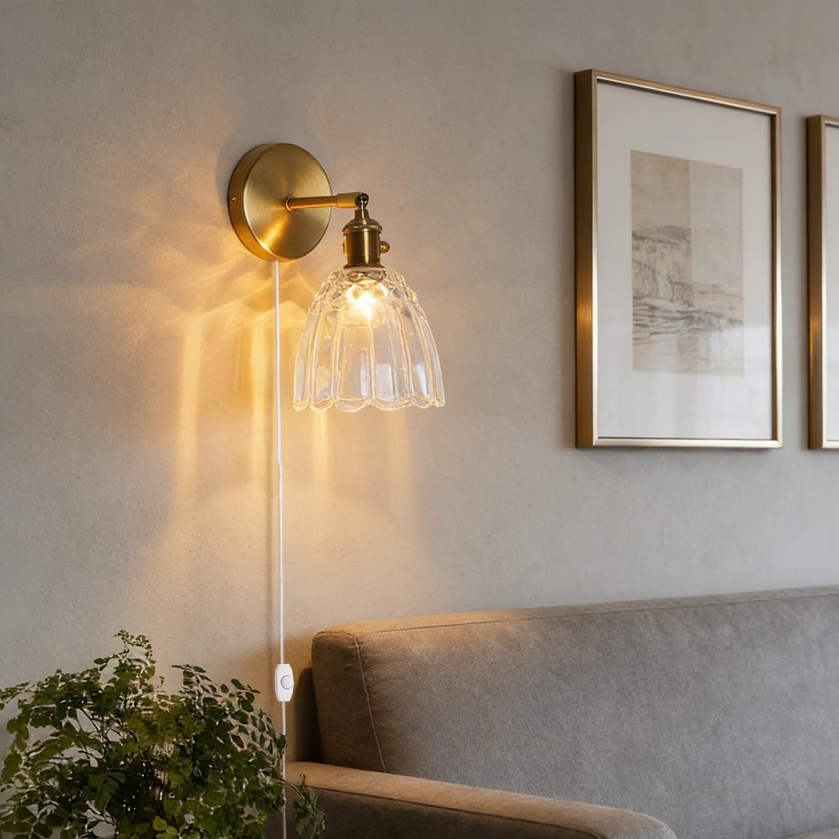 Sedelan Plug in Wall Sconces, Victorian Wall Sconce, Vintage Wall Lights for Bedroom Dimmable, Mid Century Plug in Sconces Indoor, Bathroom Glass Vanity Light, 3-in-1 Wall & Ceiling Light