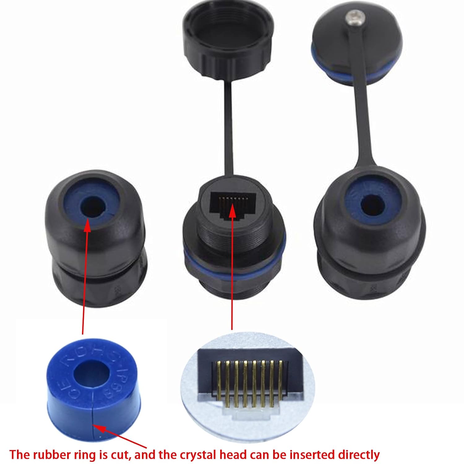 5PCS Panel Mounting RJ45 Waterproof Connector Cat5/5e/6 Ethernet LAN Cable Double Head Coupler Adapter Female to Female with Waterproof/Dust Cap Cover for Outdoor Network