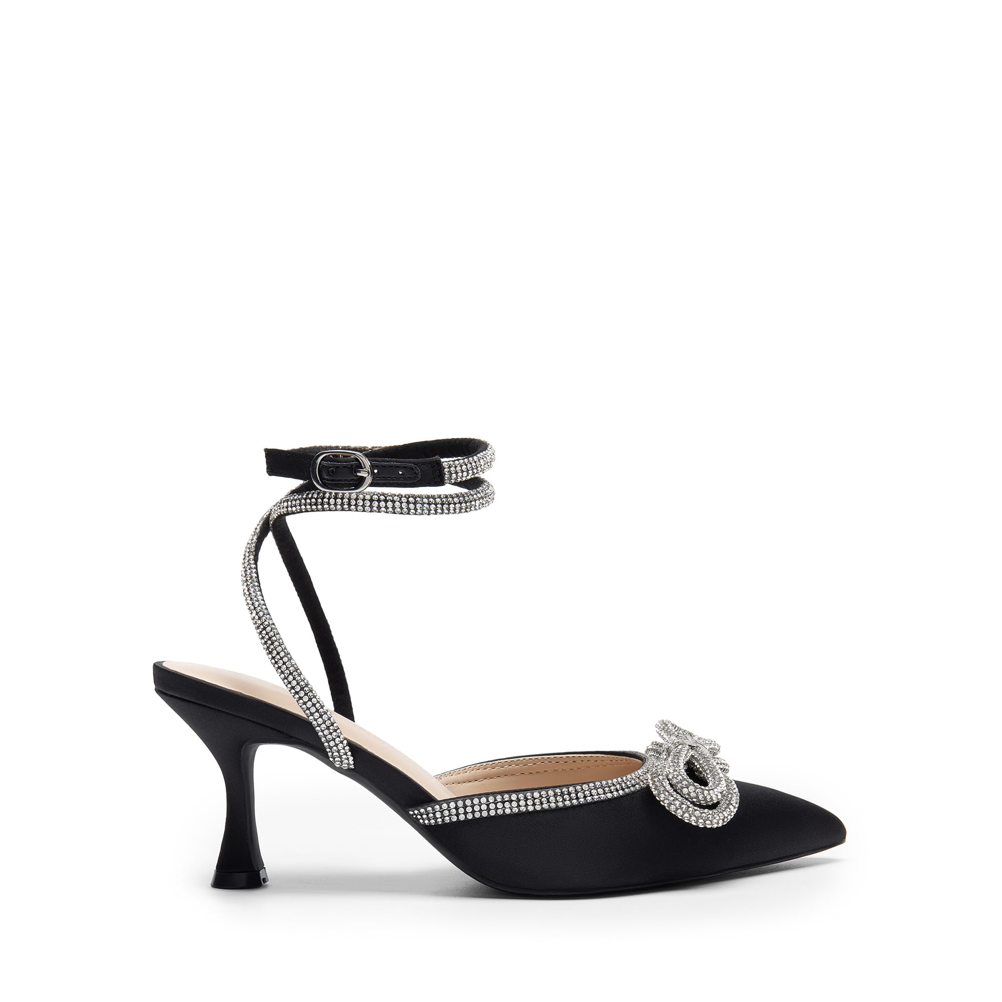 DREAM PAIRS Kitten Heels mit Strassschleife, Knöchelriemen, spitz zulaufende Zehen, Damen Brautschuhe Party Pumps