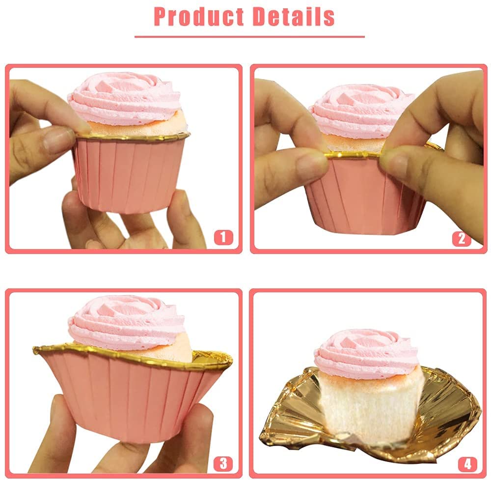 Moules à Cupcakes En Aluminium Jetables - Lot De 50 Avec Couvercles - Or Rose - Antiadhésifs