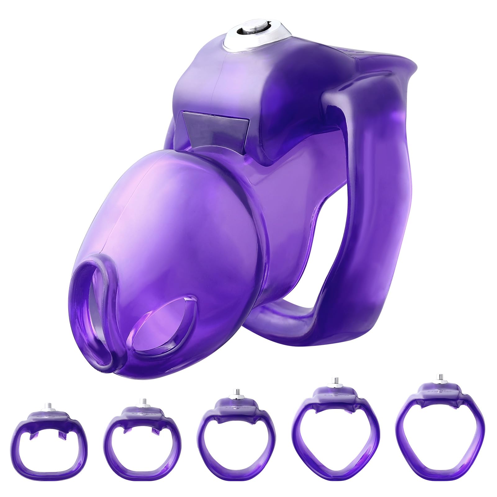 HT-V5 Male Chastity Cage - Lightweight Resin Male Chastity Cage with Click&amp;Lock Key | Ergonomic Design| Bondage Gear &amp;Adult Sex Toy for Men – Includes 5 Ring Sizes (Purple, Small)