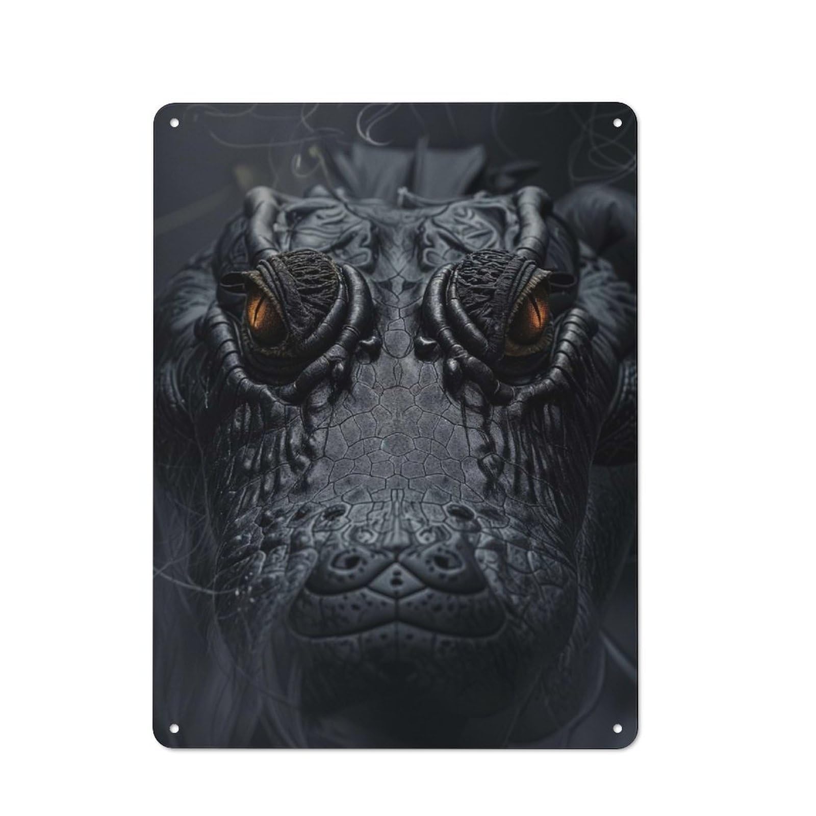 Junmoney Crocodile In Black Smoke Classic Metal Wall Decor 40X30cm, Metal Wall Plaque For Office, Study, Studio Or Hallway