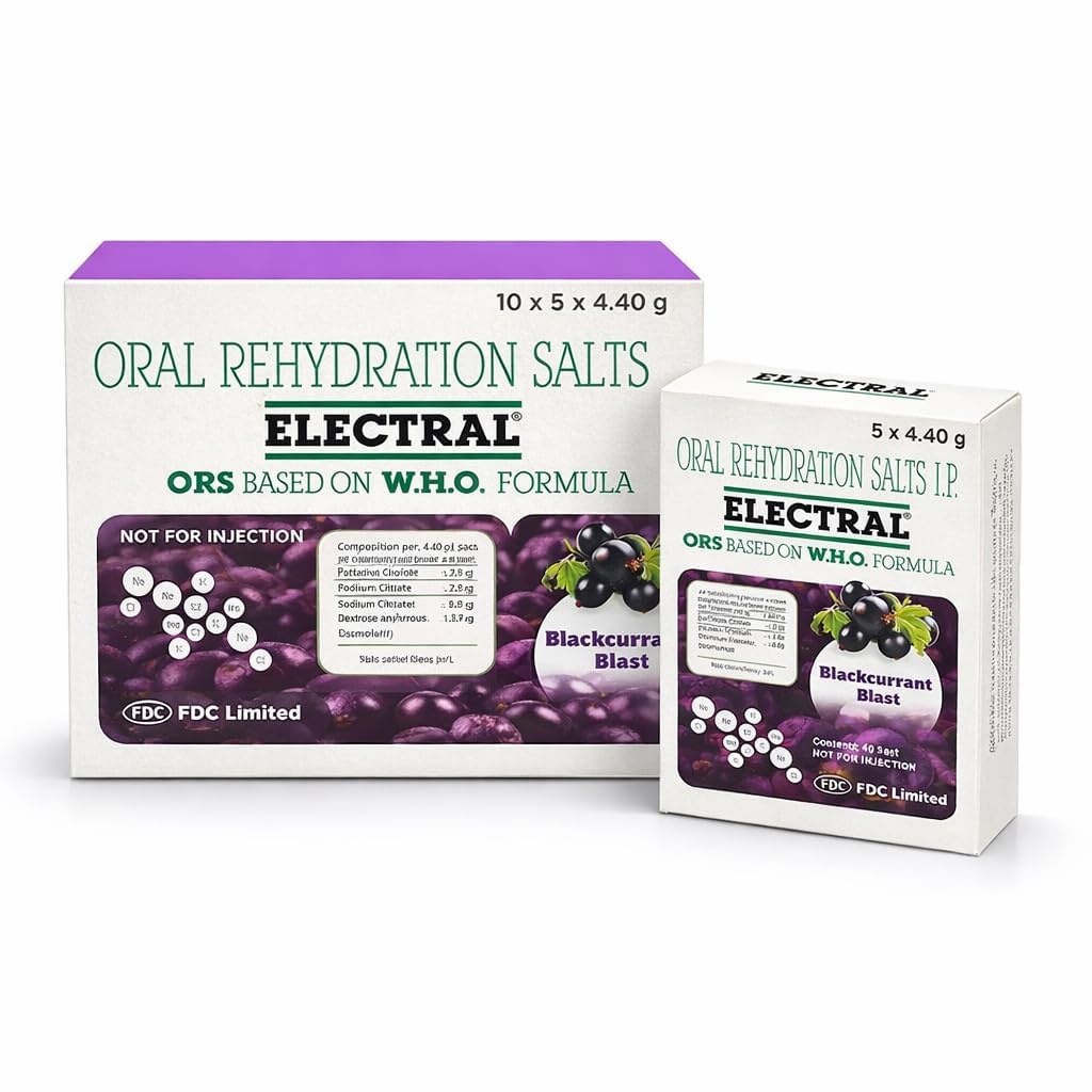 ELECTRAL Oral Rehydration Salts I.P., WHO Formula, 50 Sachets, 4.4g Each (Blackcurrant)-image-41