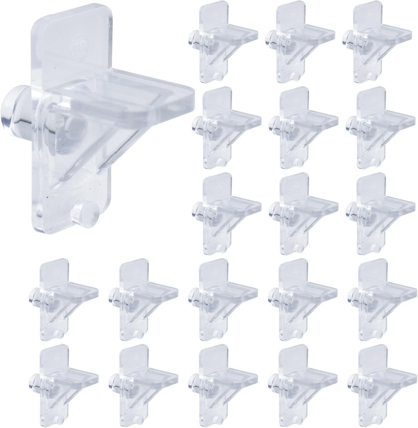 20pcs 1/4 Inch Clear Plastic Cabinet Shelf Clips Shelf Bracket Nails Furniture Support Pins for Kitchen Cabinets Wood Shelves Bookcases