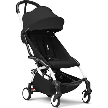 Stokke YOYO3 Pushchair from 6 Months - Includes White Frame Black Seat Cushion + Hood - Quick to Fold Up and Out - Lightweight & Compact - Hand Luggage Compatible