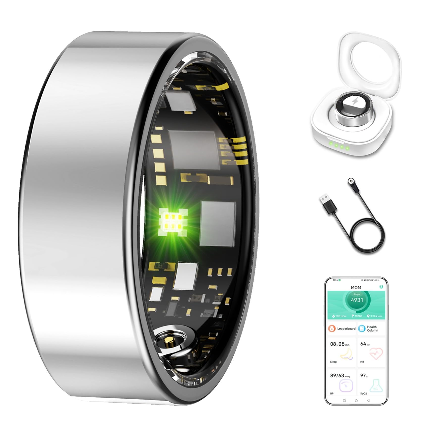 Smart Ring for Women & Men, Fitness Tracker with Heart Rate, Blood Oxygen, Blood Pressure, Sleep Monitoring, Step Counting, IP68 Waterproof for iPhone and Android Silver 14-image-19