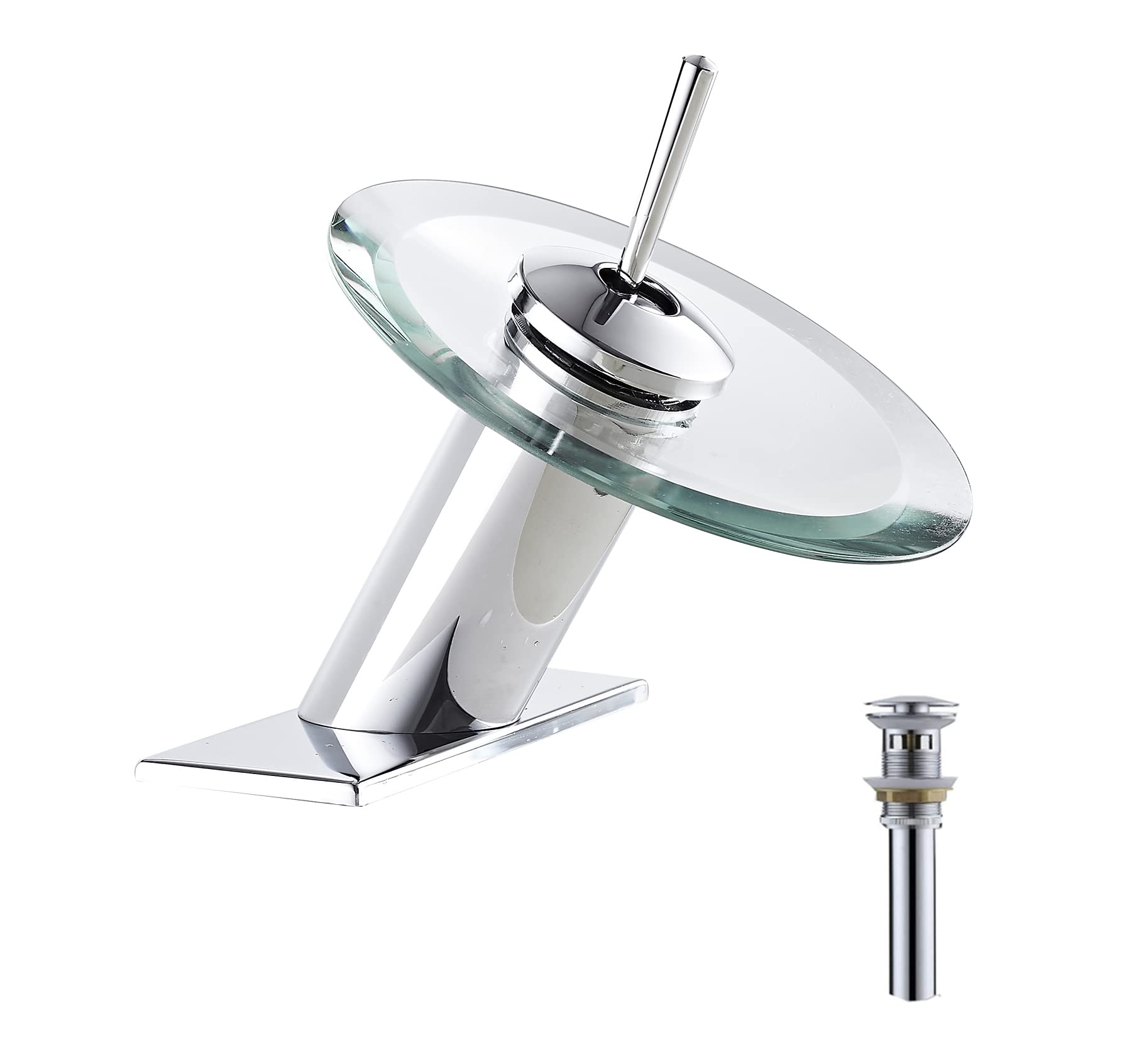 Nfusrxmbk Waterfall Bathroom Faucet Glass Spout Solid Brass One Handle Single Hole Basin Vanity Bathroom Sink Faucet With Pop Up Drain Stopper With Overflow Chrome Baisn Sink Lavatory Vanity Bathroom Sink Dra
