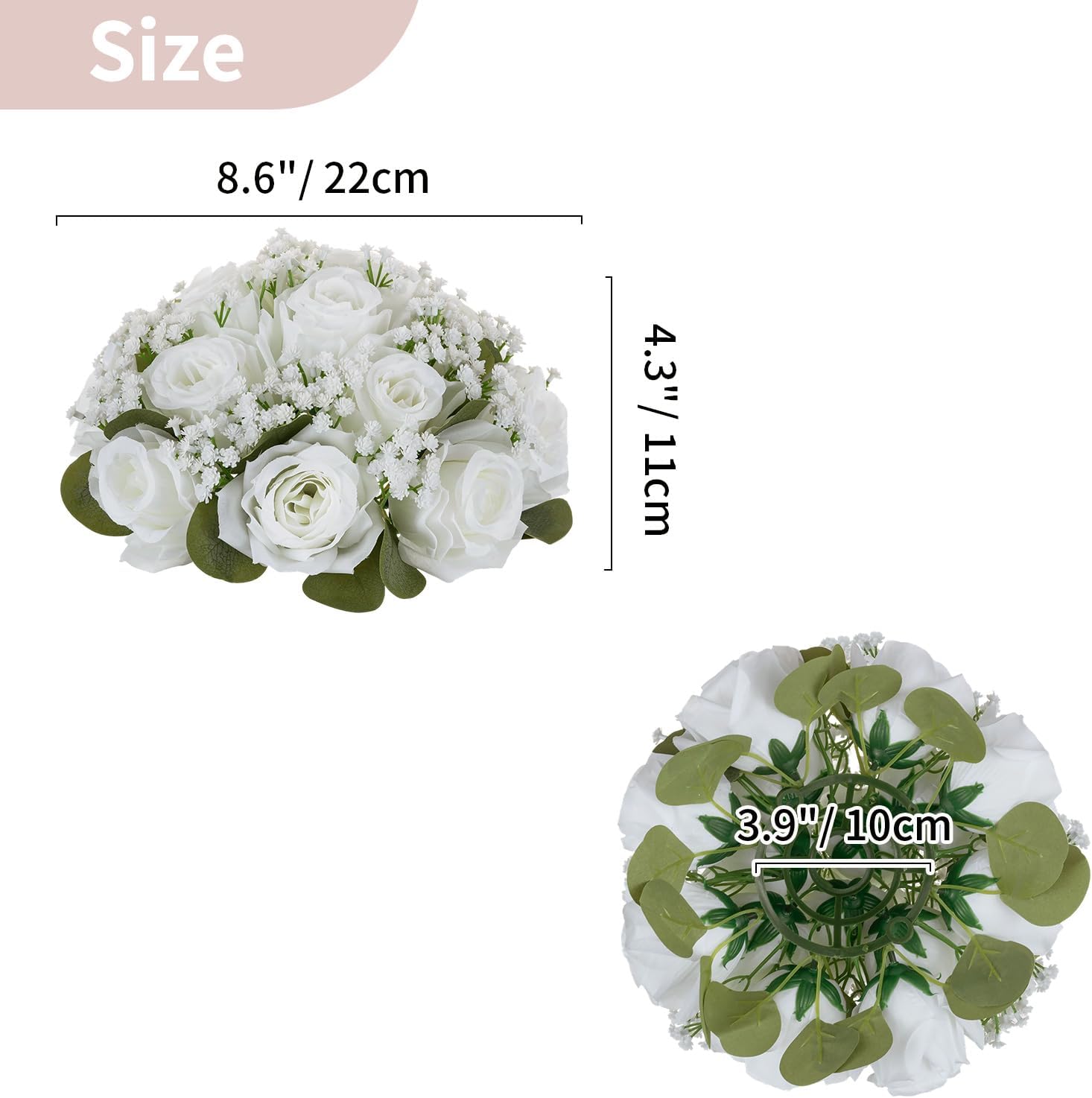 NUPTIO Babys Breath Artificial Flowers: 10 Pcs 8.6 inch Diameter White Rose Ball Fake Arrangement Bouquet for Wedding Centerpiece Event Party Tables Decorations