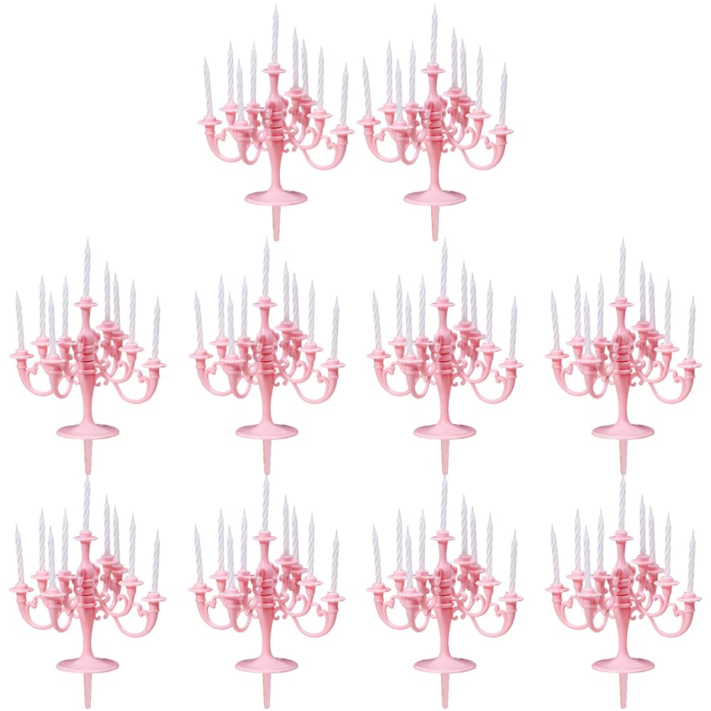 10 Pcs Mini Candelabra Cake Topper Candlestick Candle Holder Dessert Cake Birthday Candles for Christmas Wedding Decor