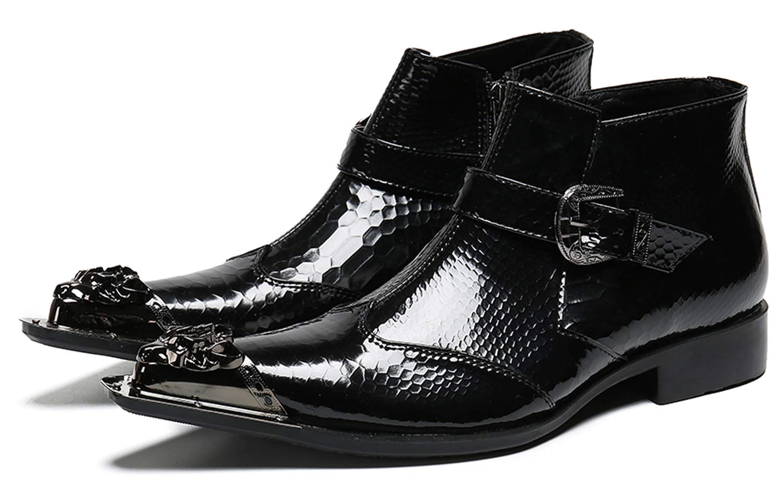 Buy Mens Boots Patent Leather,Chelsea Boots Zipper on Side,Metal Tip