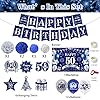 50th Birthday Decorations for Men, Blue Silver Happy 50th Birthday Party Supplies Set with Banner Balloons Backdrop Hanging Swirls Paper Pompoms for 50 Years Old Man Him #2