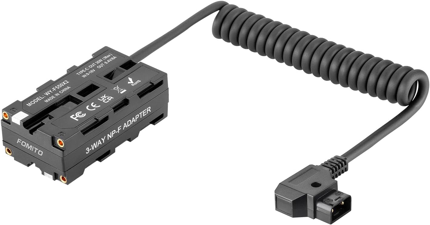 FOMITO 2-Sided NPF Dummy Battery Power Adapter to D-tap Power Cable with USB-C Output Connecting V-Mount Battery for Field Monitor, Wireless Video Transmission, LED Light, Camera, Smartphone
