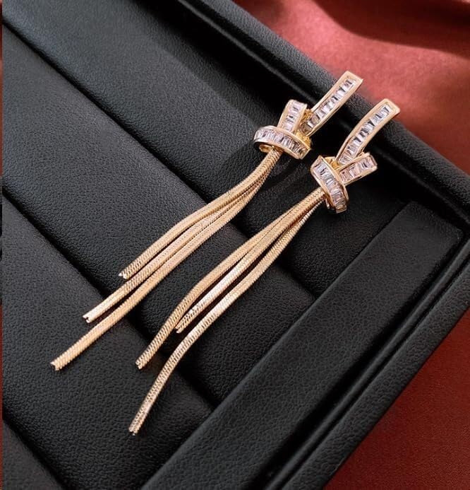 Elegant Crystal Tassel Drop Earrings, Long Dangle Design, Available in Gold and Silver (Silver)