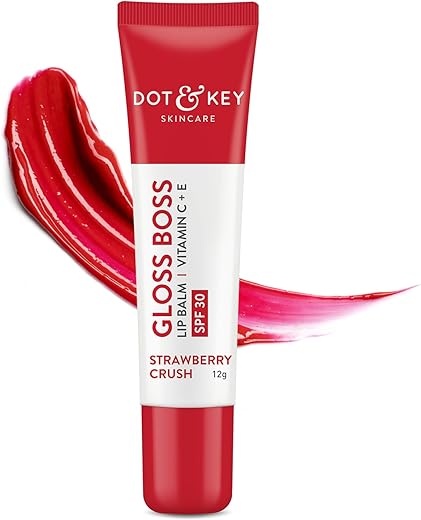 Dot & Key Strawberry Lip Balm (12gm) for Moisturization | Soft and Naturally Pink Lips |Tinted Lip Balm with SPF 30 & Vitamin C + E | Fades Lip…