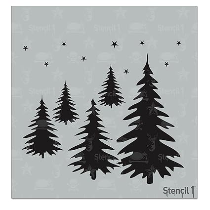 Stencil1 Evergreen Forest Stencil - Reusable Mylar Template Holiday Crafts Easy Paint Stencil for Front Door, Porch, or Outside Decor - Select Small Size (5.75 - ?x6 - ?)