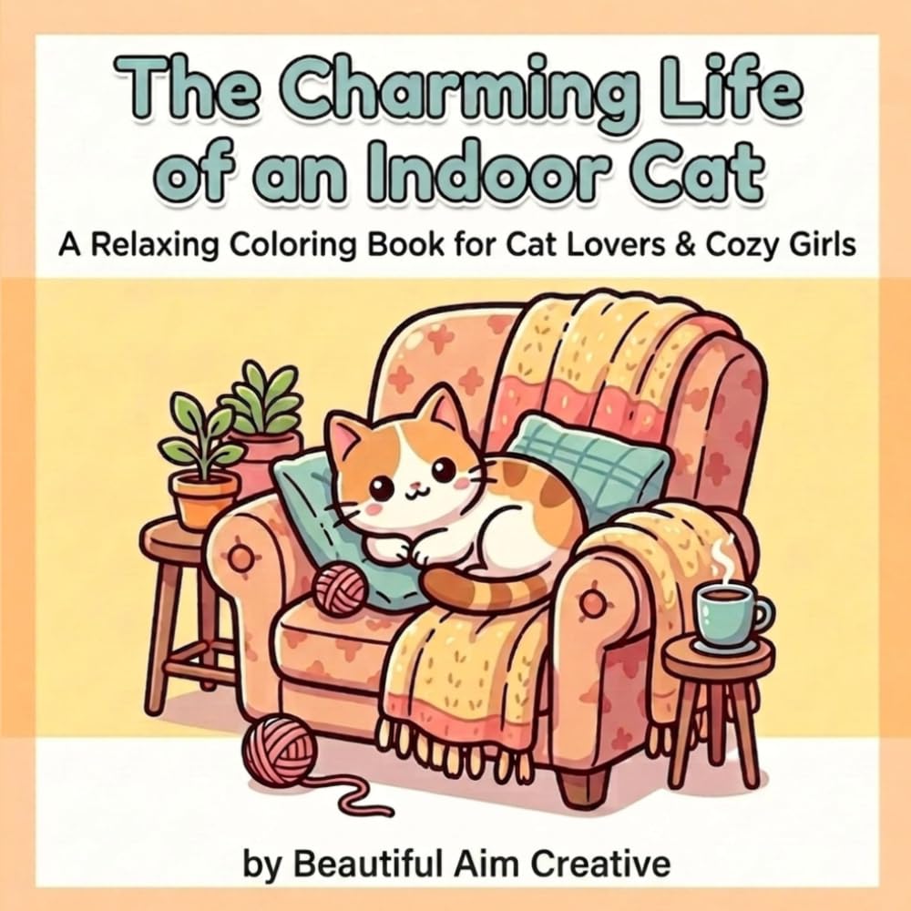 The Charming Life of an Indoor Cat: A Relaxing Coloring Book for Cat Lovers & Cozy Girls