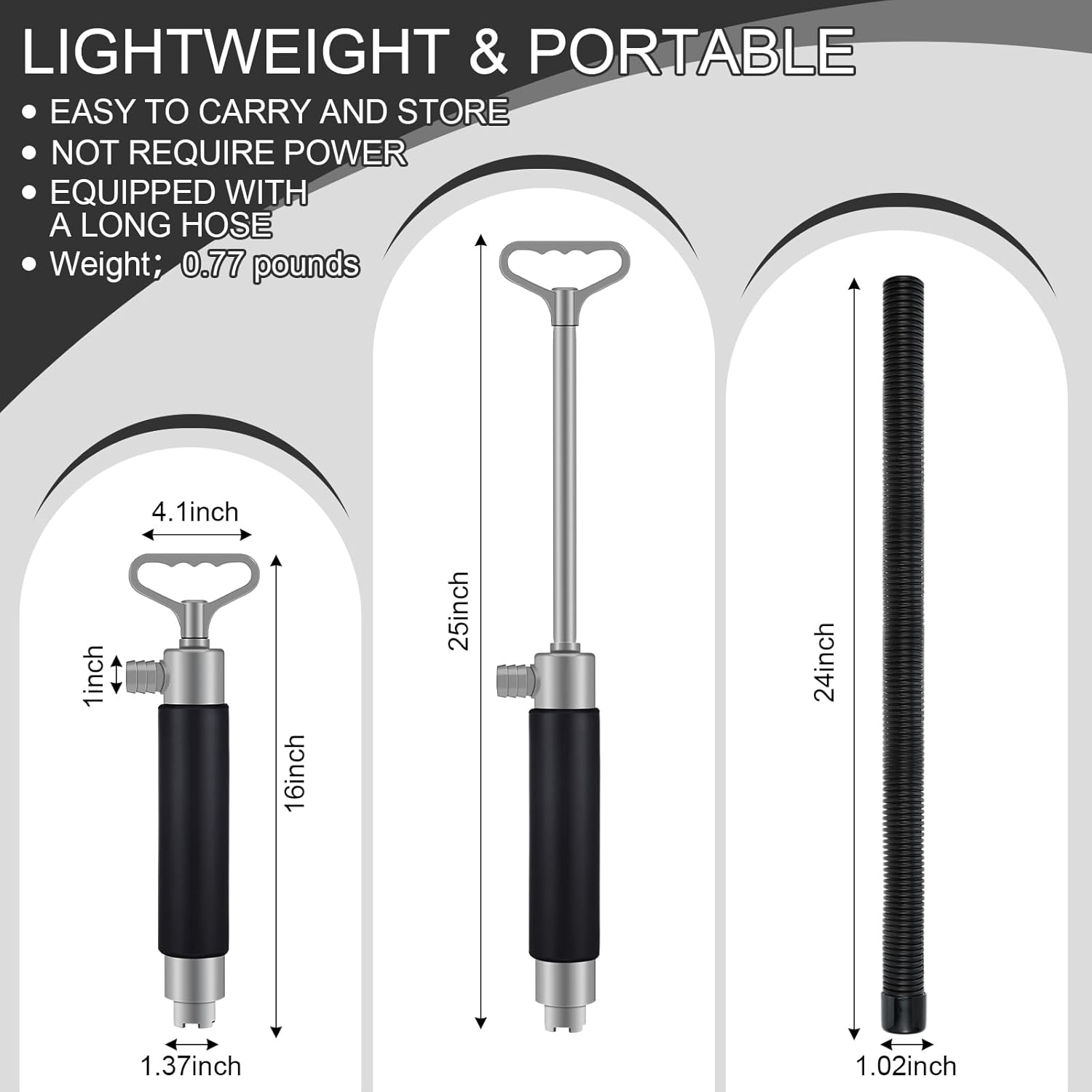 2 Pack Manual Bilge Pump Hand Water Pump Portable Siphon Pump for Boats Kayak Canoe Emergency Accessories with Hose, Hand Operated Siphon Water Extractor and Removal (Black Gray,16.1 Inch)