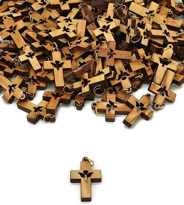Lot 50 carved Holy Spirit Olive Wood Cross Hand Made Holy Land Jerusalem Rosary