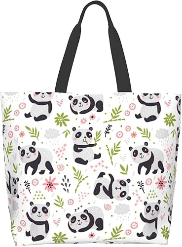 Miniatura 3 de Bolso de mano con patrón floral de bambú de dibujos animados, grande, casual, para mujer, bolsas de hombro reutilizables, para el trabajo, compras,