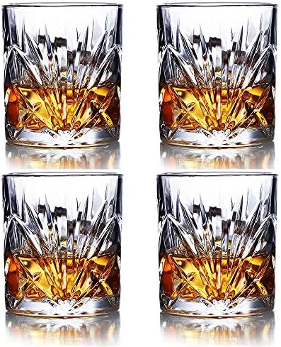 Whiskey Glass Set of 4 - Crystal Clear Glasses 10 oz Lead-Free Glassware,Rock Style Old Fashioned Glasses For Drinking Scotch, Bourbon, Cognac, Irish Whisky and Old Fashioned Cocktails