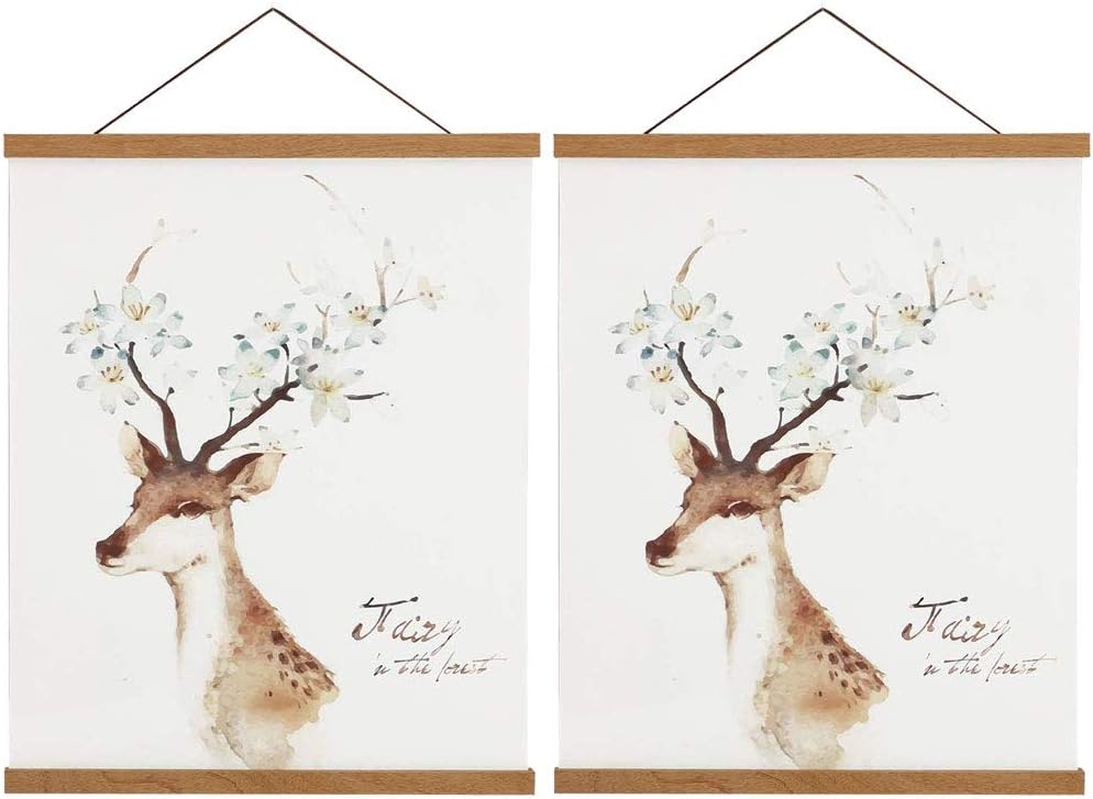 2 Pack Magnetic Poster Hanger Frame, 20x28 20x30 20x26 Light Wood Wooden Magnet Canvas Artwork Print Dowel Poster Hangers Frames Hanging Kit (Teak Wood, 20", 2 Packs)