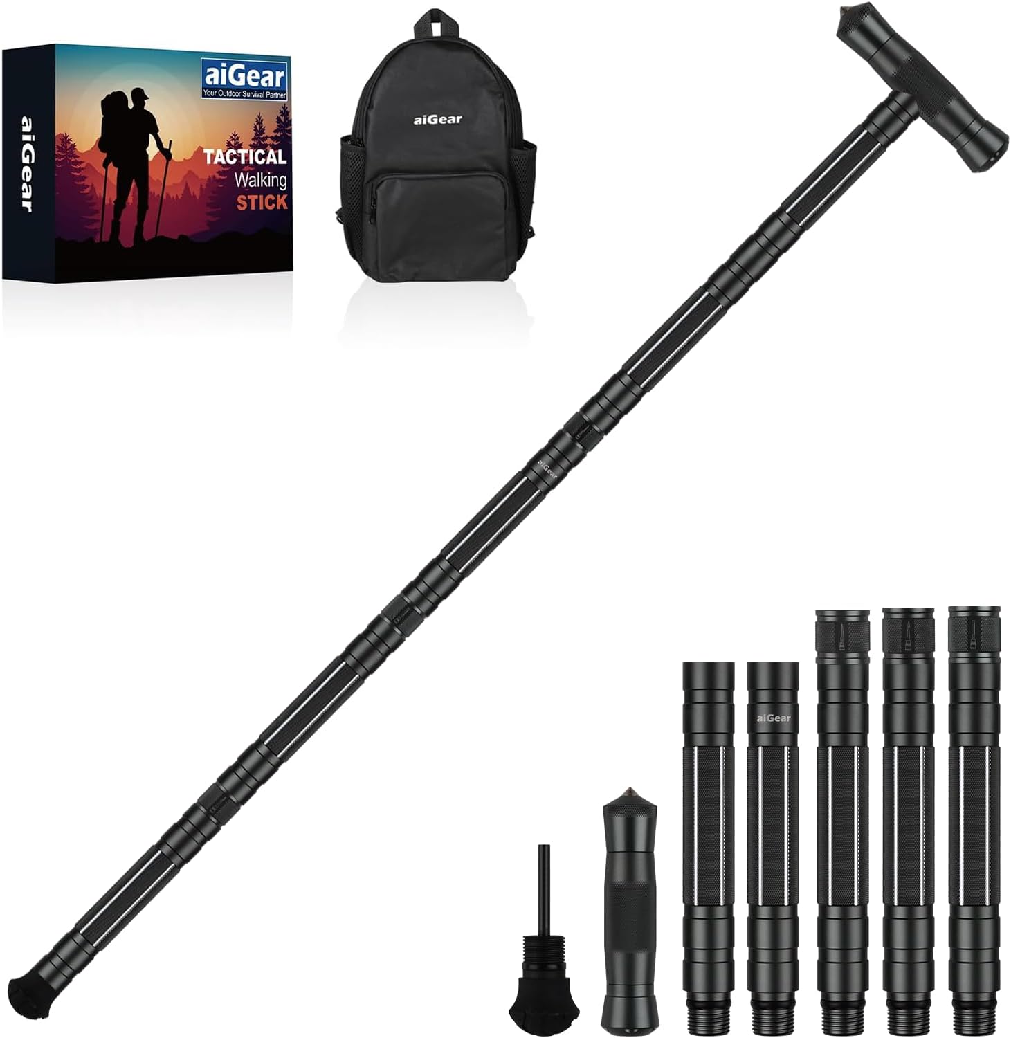 aiGear G2 Tactical Walking Stick with Survival Tools & Versatile Handle