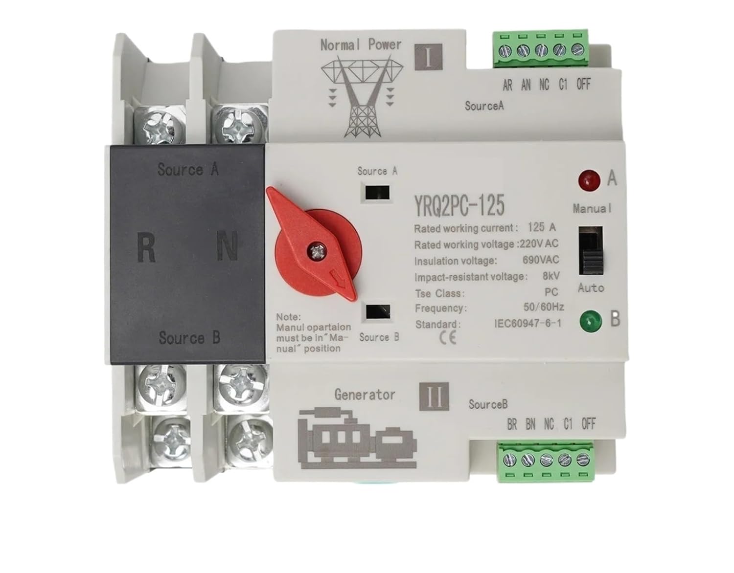 Indoor & Outdoor Transfer Switch Changeover Switch Automatic Dual Power Transfer Switch 50/60Hz(3P 125A 400V)