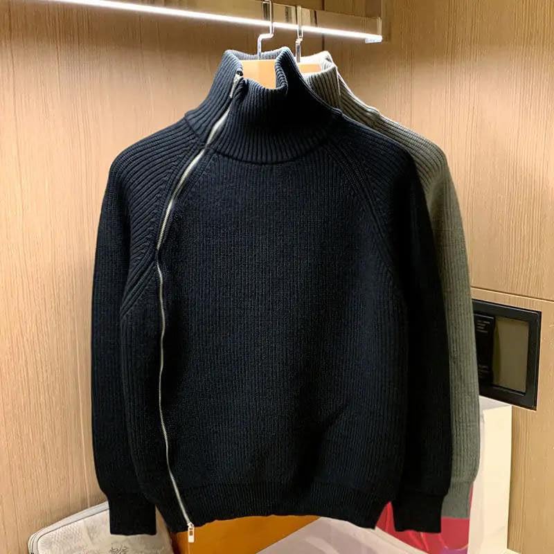 Solid Color Half High Neck Sweater for Men Side Zipper Sweater Warm Top3