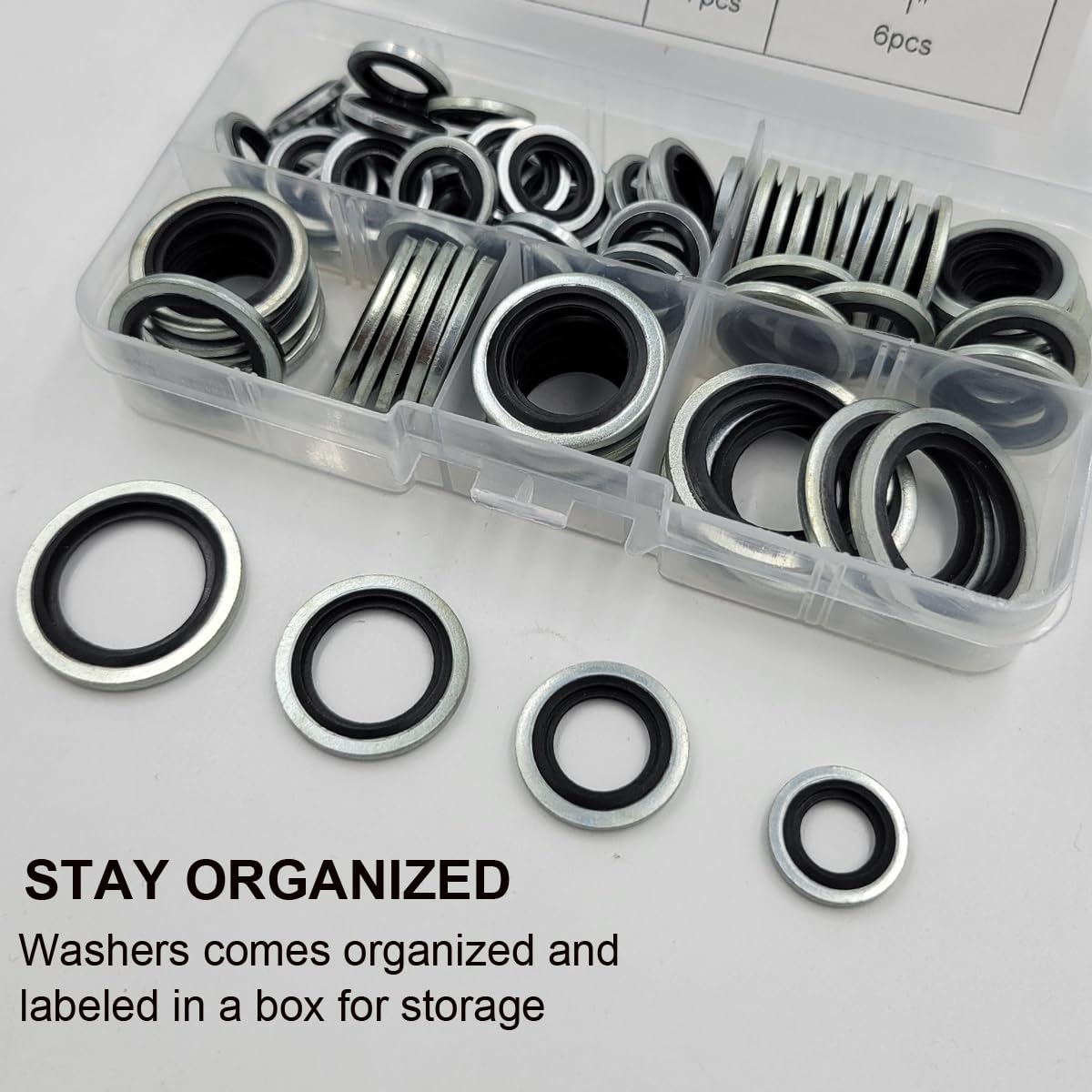 Tom's world 1/8'', 1/4'', 3/8'', 1/2'' Self-Centered Bonded Seal Oil Washers Drain Plug Gasket Assortment Kit
