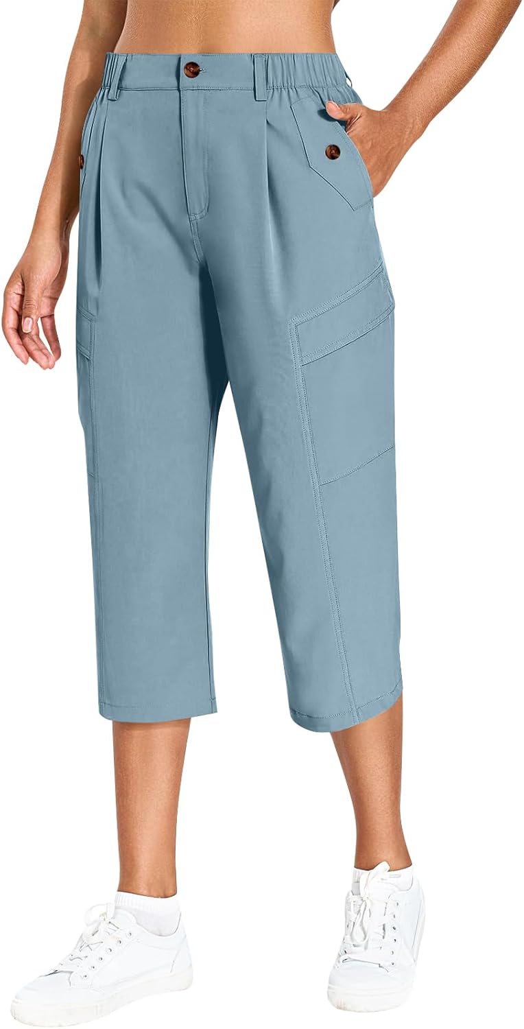 Cargo Capris for Women Quick Dry Summer Travel Hiking Capri Cargo Pants with Pockets Casual High Waisted Workout Cropped Pant