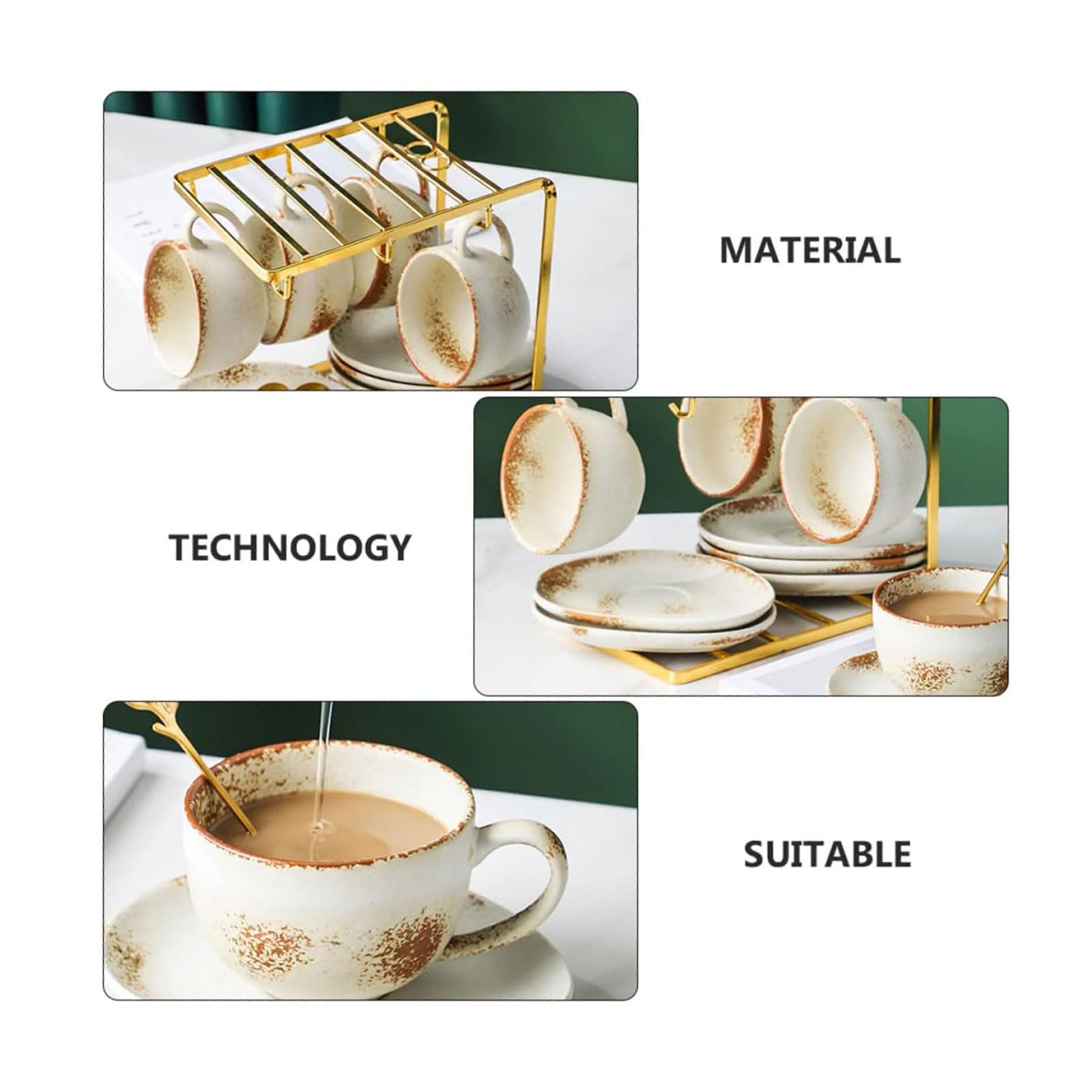 Taza de té 1 Juego de Taza de café, Taza de Leche Mocha, Juego de Platos de cerámica de Estilo Europeo con Mango y platillo Adecuado para cafeterías, restaurantes y hoteles Taza de café