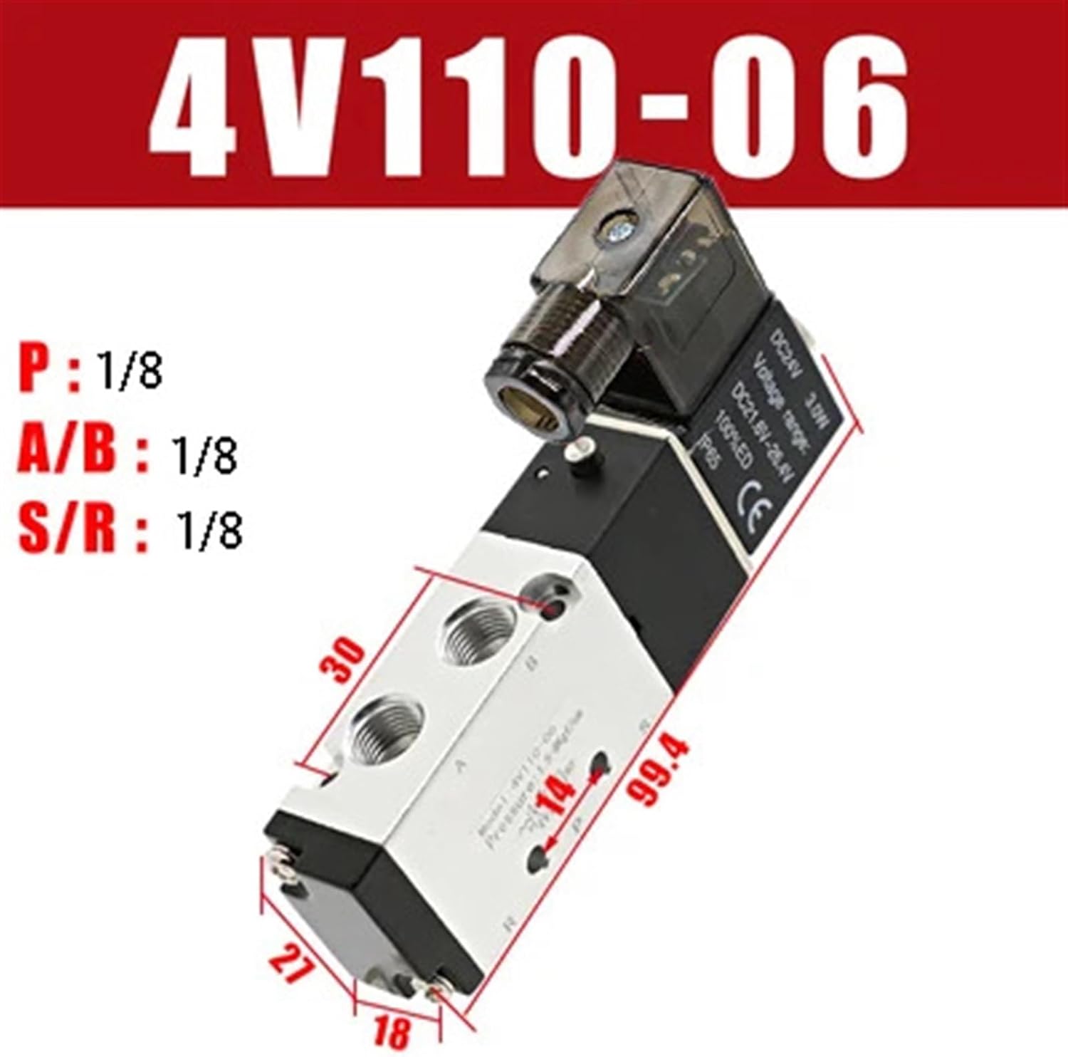 Pneumatic Solenoid Valve 4V110-06 1/8 12V 24V 110V 220V Voltage 5 Way Port 2 Position Gas Pneumatic Electric Magnetic Valves(220V AC)