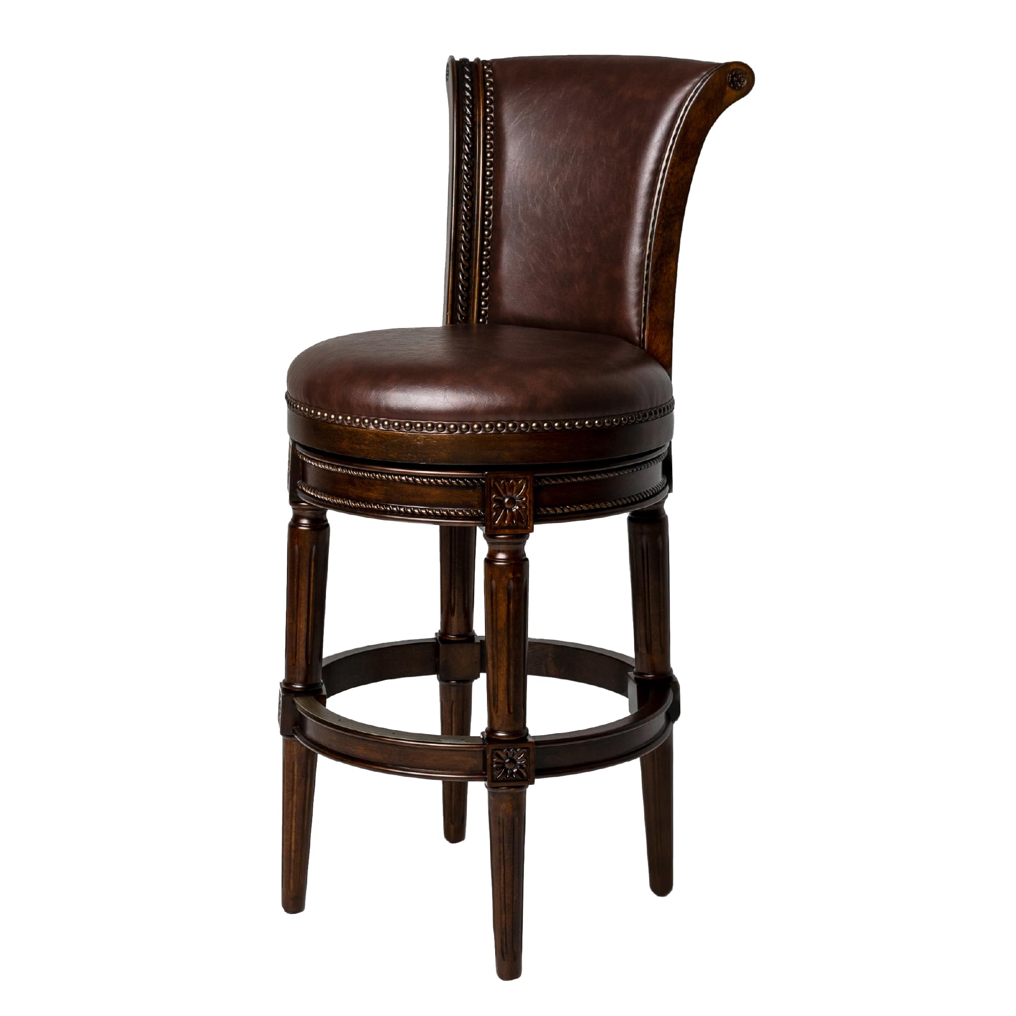 Maven Lane Pullman High-Back Kitchen Swivel Bar Stool, Dark Walnut, Bar Height