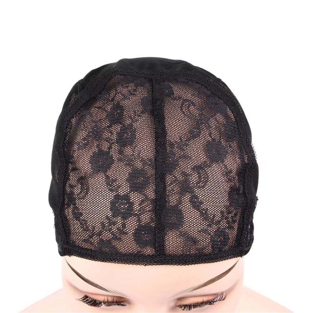 xiuling4568 2 Pcs Double Lace Wig Caps with Adjustable Straps Swiss LaceHairnet on the Back for Making Wigs Hairs Extensions(Black,Medium)