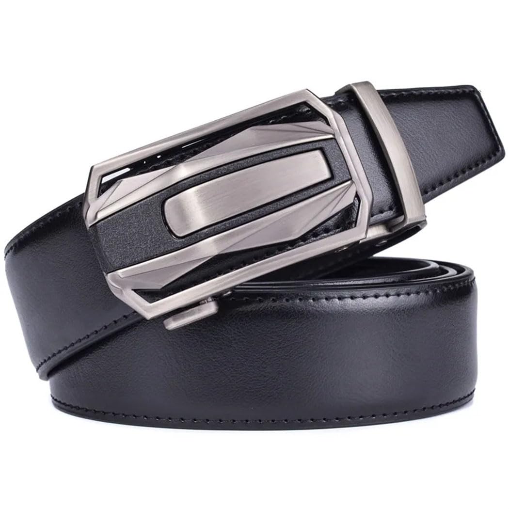 Cinturón de cuero con trinquete para hombre con hebilla automática deslizante o correa de cintura casual