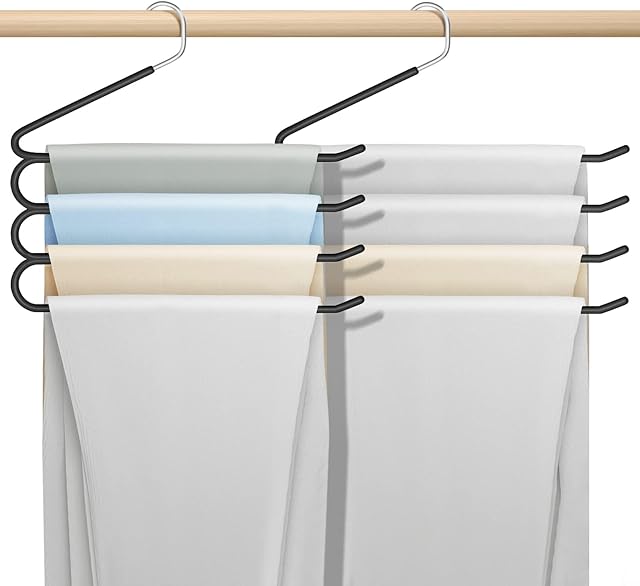 Pants Hanger Jeans Trouser Hanger Stainless Steel Rack Non Slip Closet Space Saver for Tie Scarf Shock Jeans Towel Clothes3 Pack  Black