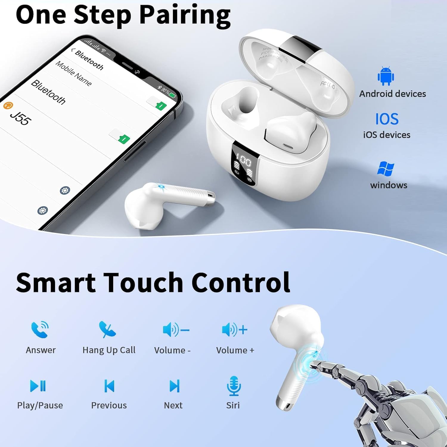 Drsaec Auriculares Bluetooth 5.4, 6D bajos profundos, auriculares inalámbricos Bluetooth 2026, auriculares inalámbricos de 56 horas con 4 micrófonos ENC, auriculares con cancelación de ruido, USB-C