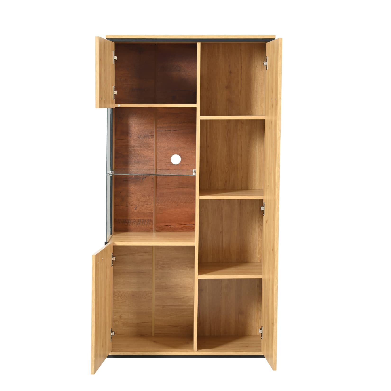 PUGSDRLY Vitrine Moderne éclairage LED,Armoire de Vitrine Salon avec étagère en Verre,Armoire Moderne Polyvalente avec Grand Espace,Meubles de Rangement pour Cuisine Salon et Bureau (Natural)