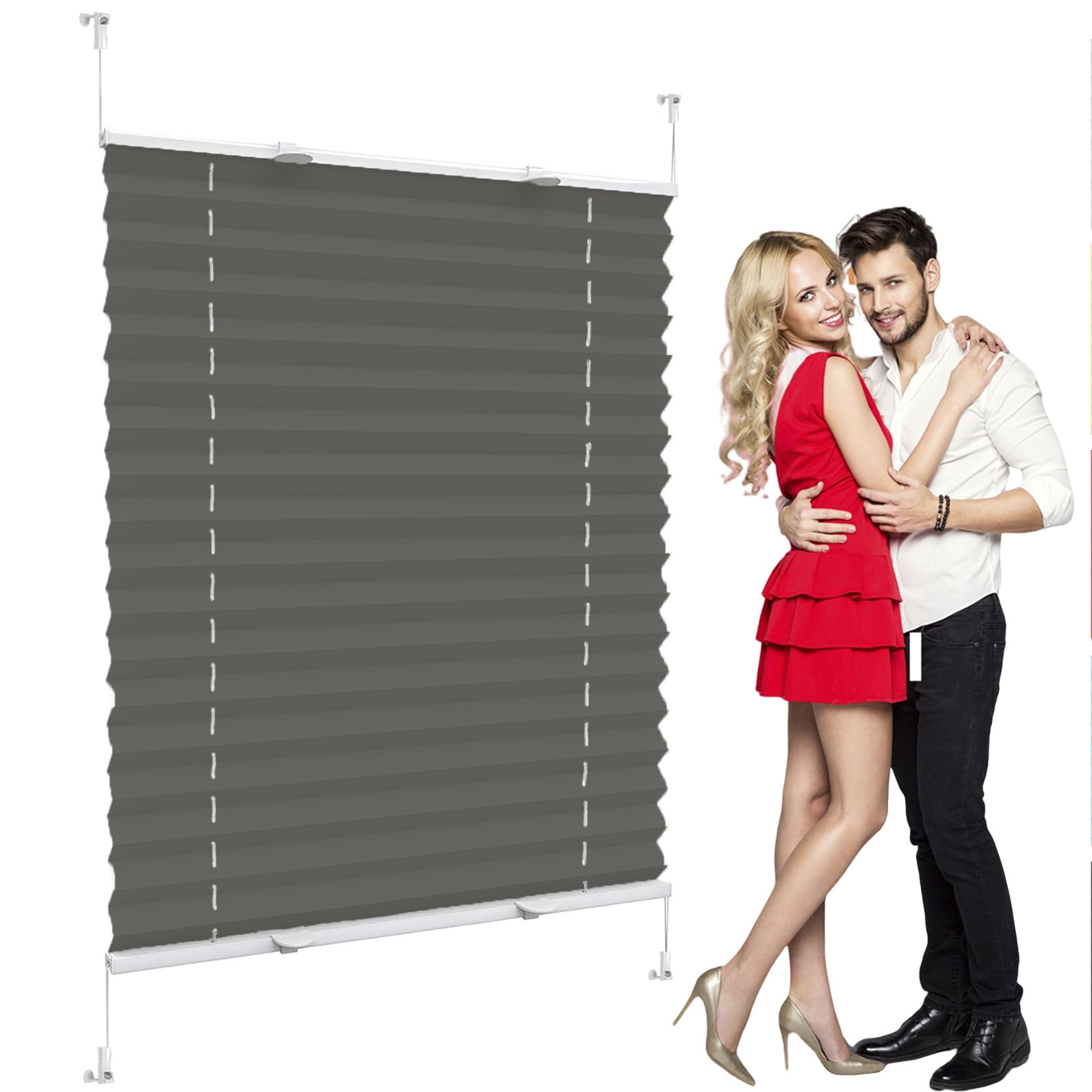 Store plissé nid d'abeille gris clair 110x170cm isolant et occultant pour fenêtres sans perçage