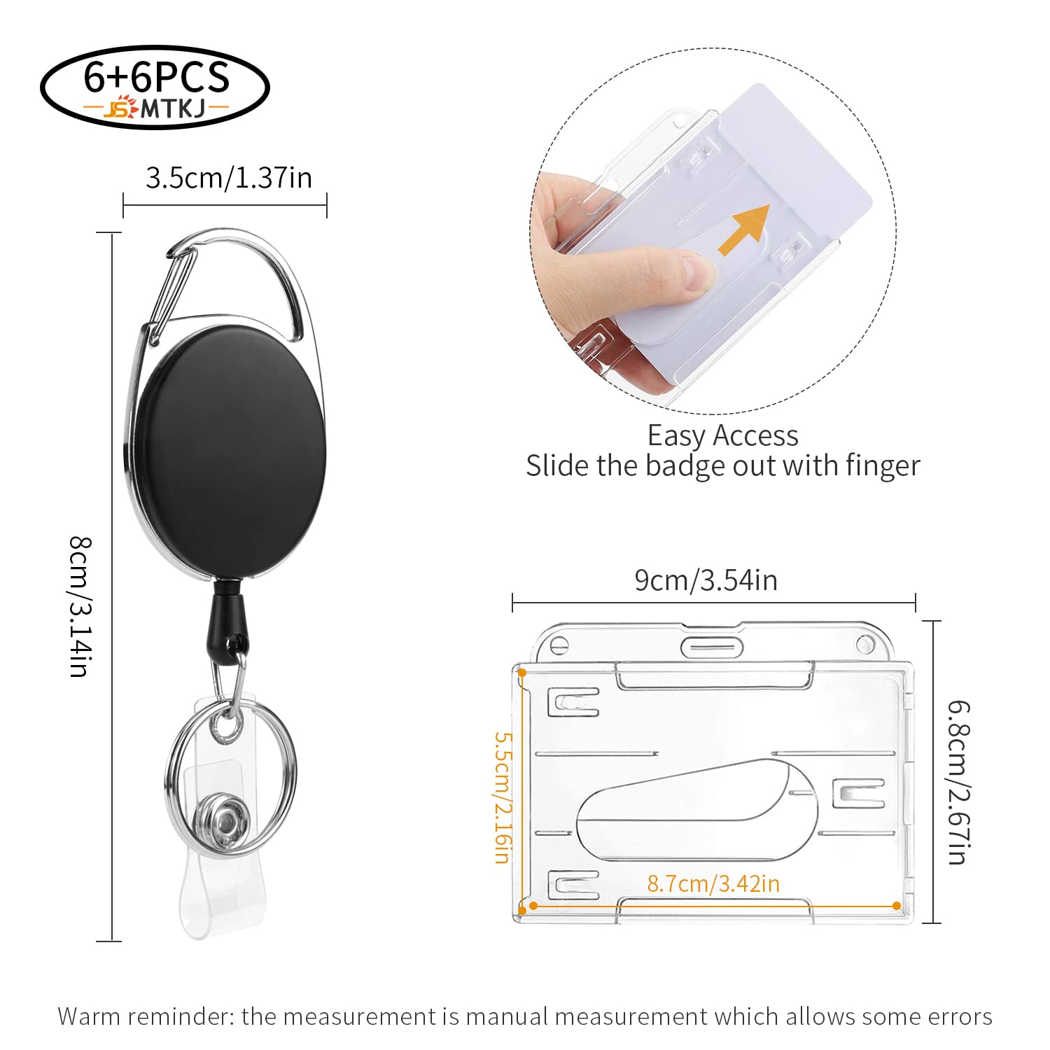 Portachiavi retrattile Porta Badge Bobina Clip ID Estensibile 6 pezzi