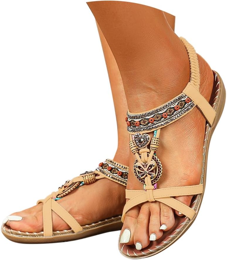 Minetom Sandali Donna Bassi Estive Comodi Piatti Bohemia Roma Casual Scarpe da Spiaggia Open Toe Sandali con Cinturini Incrociati A Bianco 35 EU