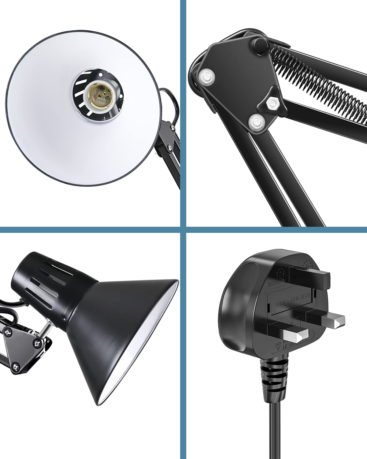Lampada da scrivania, lampada da tavolo con braccio oscillante in metallo, luce a clip, portalampada E27, lampada classica da architetto, lampada da scrivania regolabile per ufficio, lettura