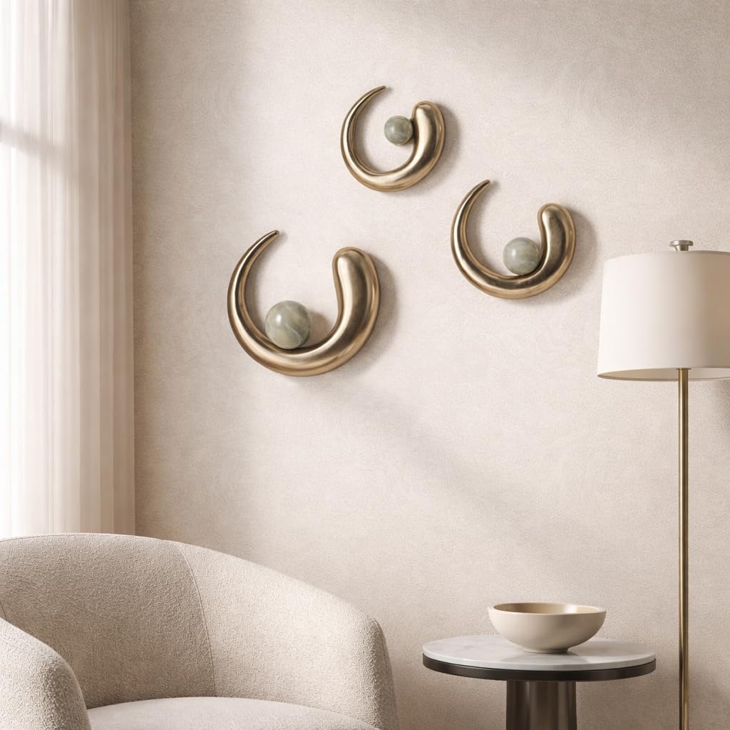 Wall Hanging Ring for Room and Home Decor - Wall Art for Bedroom, Living Room, Dining Room, or Bathroom Art - Hanging Display Accent for Entryway or Hallway - Set of 3, 5", 4", 3", Gold & Metallic