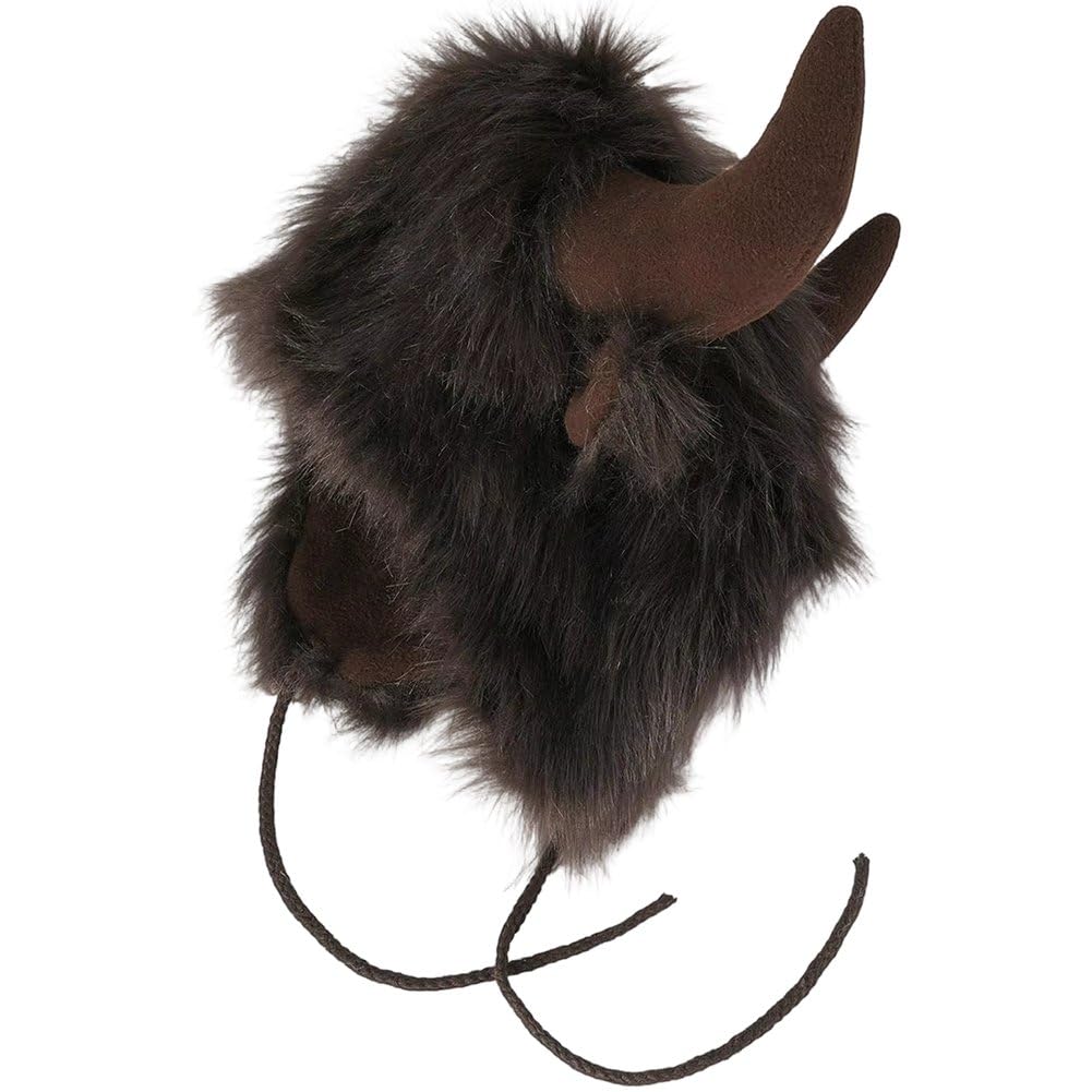 Ppmter Coffee Funny Plush Cow Horn Hat With Earflaps Winter Warm Cap Outdoor Activity Cold Weather Head Protectors Windproof Halloween Headwear