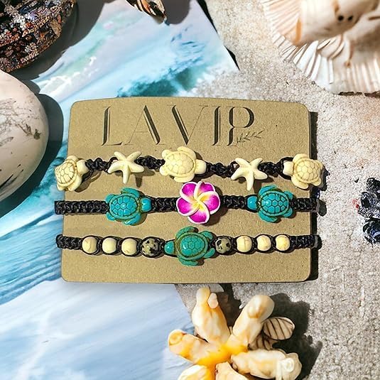 LAVIP Bracelets Anklet for Women Hawaiian Plumeria Flower Turtle Hemp Bracelet - Image 5