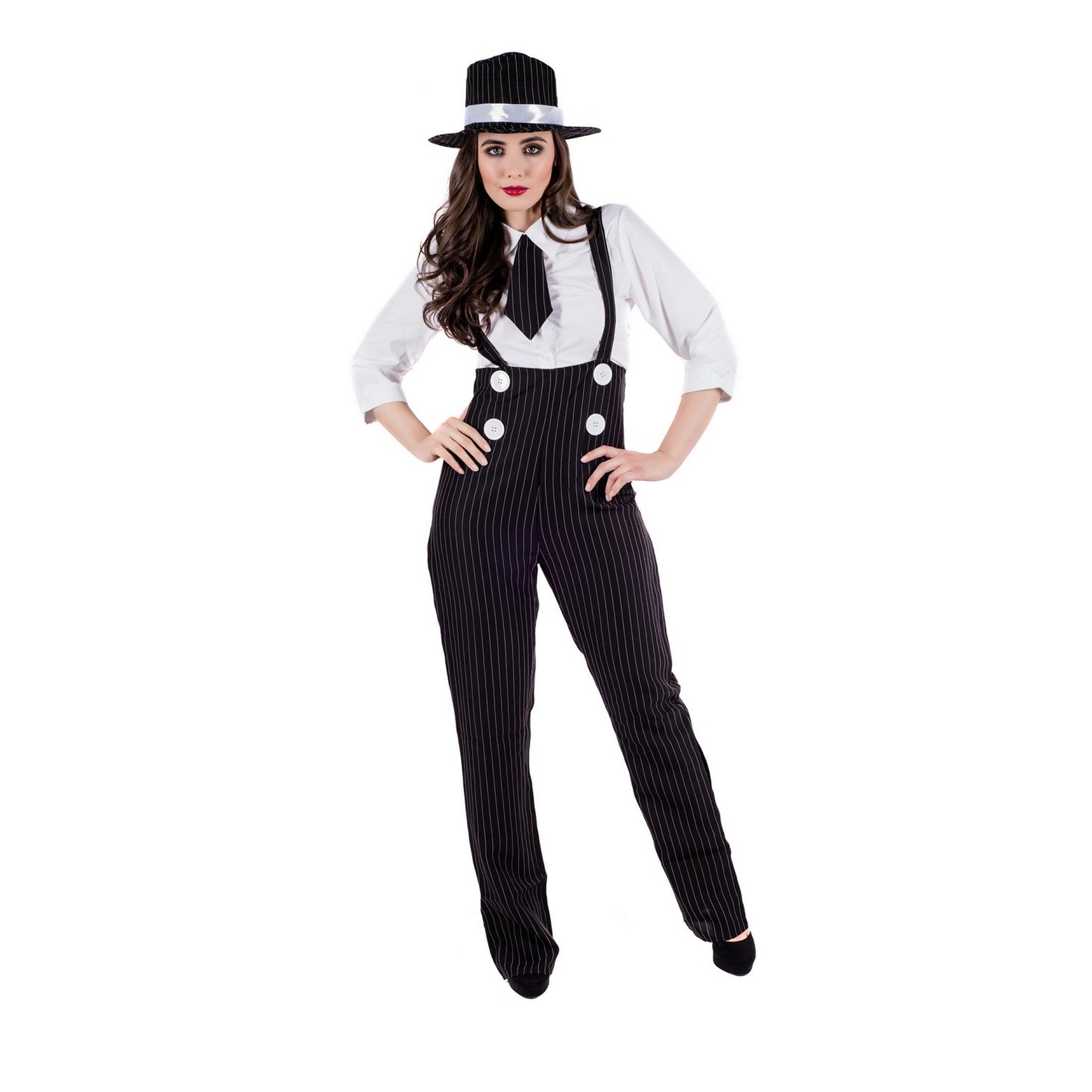 Fun Shack Deguisement Gangster Femme, Costume Annees 30 Halloween | Haut Ajusté, Pantalon Rayé & Chapeau Melon, Style Années Folles, Parfait pour Halloween, Idéal pour se Déguiser