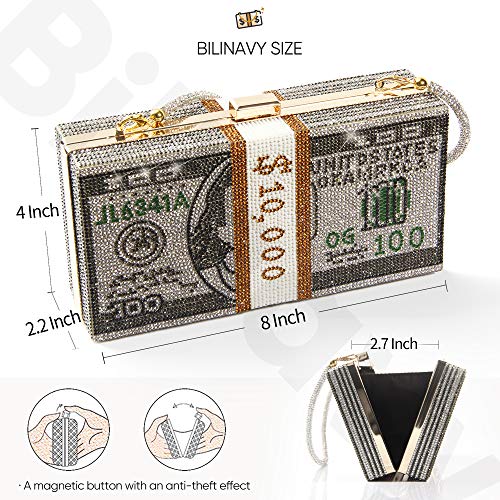 Money Clutch Purses for Women, Stack of Cash Dollars Crystal Clutch Purses - Image 3