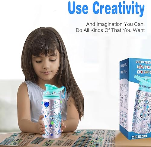 Miniatura 6 de Regalo para niñas de 5, 6, 7, 8, 9 y 10 años, decora tu propia botella de agua con calcomanías de gemas para niños, regalos de niña de 10 años,